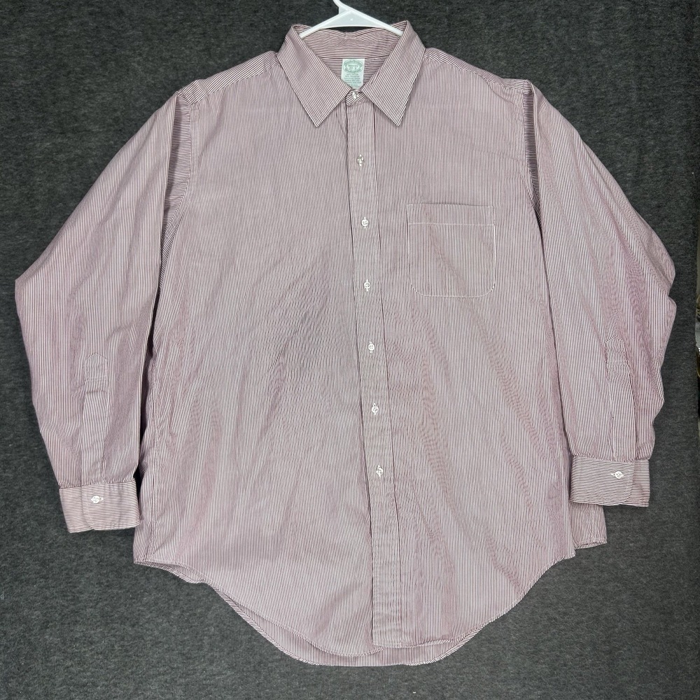 Vintage Brooks Brothers Shirt Mens 17-3 Red Striped Brooksweave Long sleeve